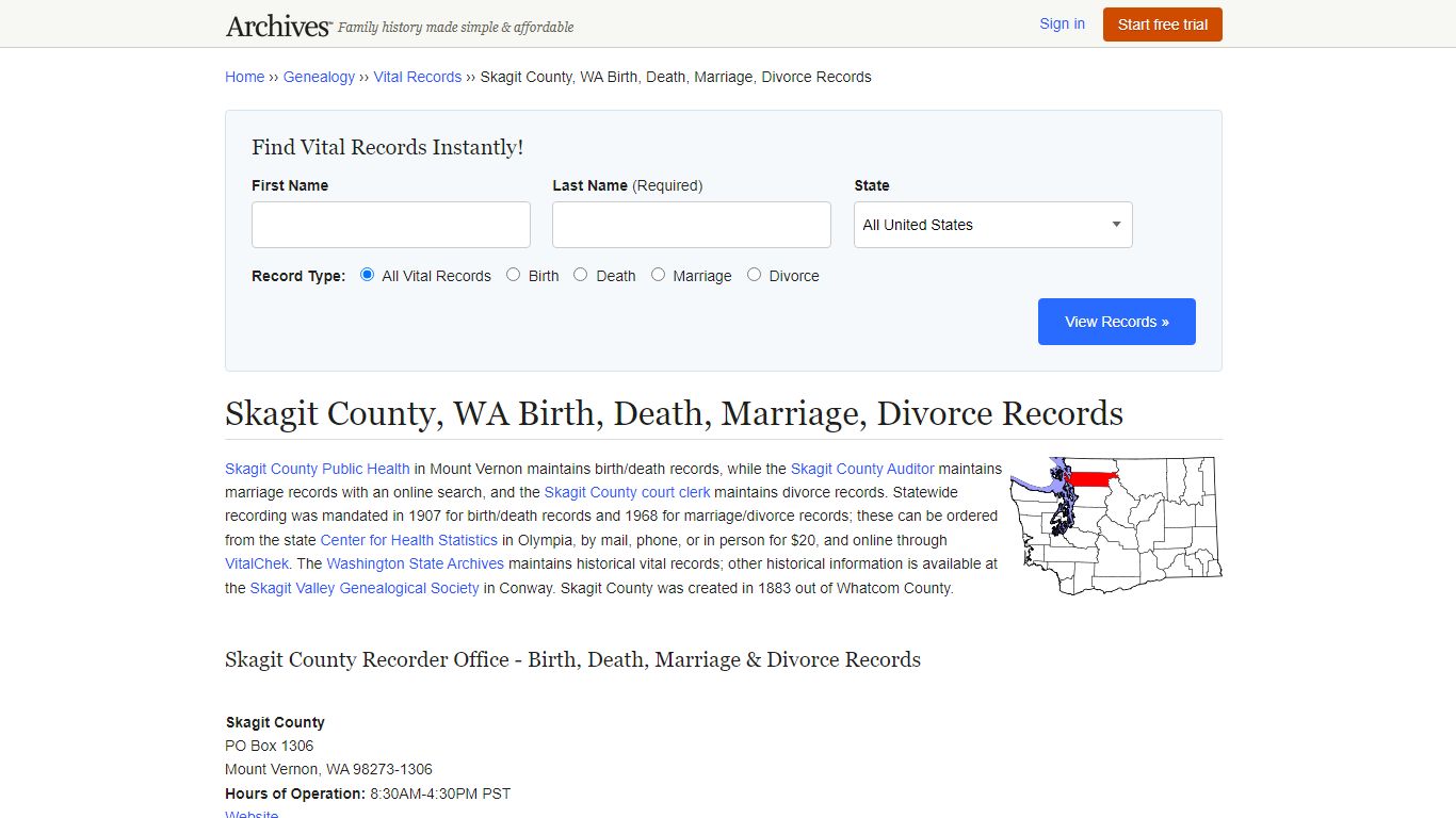 Skagit County, WA Birth, Death, Marriage, Divorce Records - Archives.com